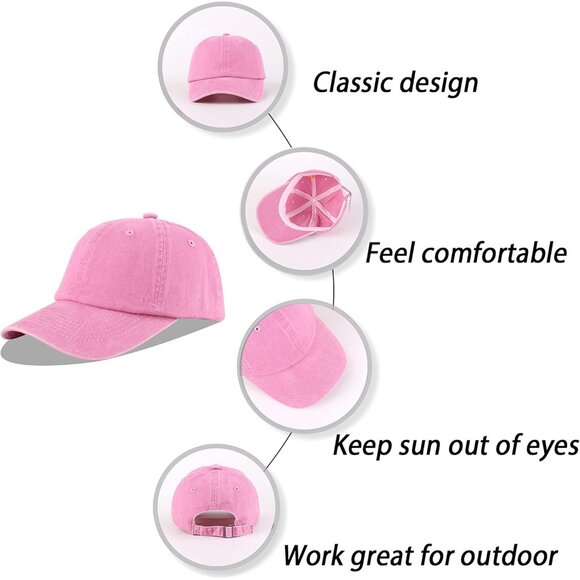 Unisex Washed-pink Baseball Cap Cotton Fits Washed Denim Adjustable Hat - Picture 6 of 7